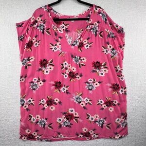 Loft Floral Print V-Neck Pink Blouse Top Casual Short Sleeve Womens Size‎ 20/22